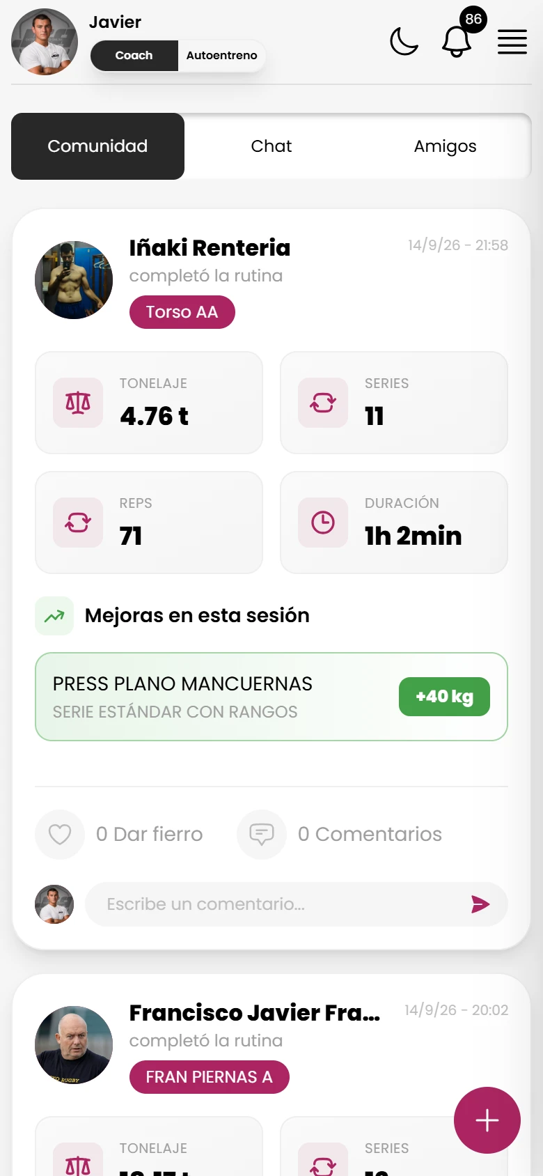 Comunidad en la app del cliente
