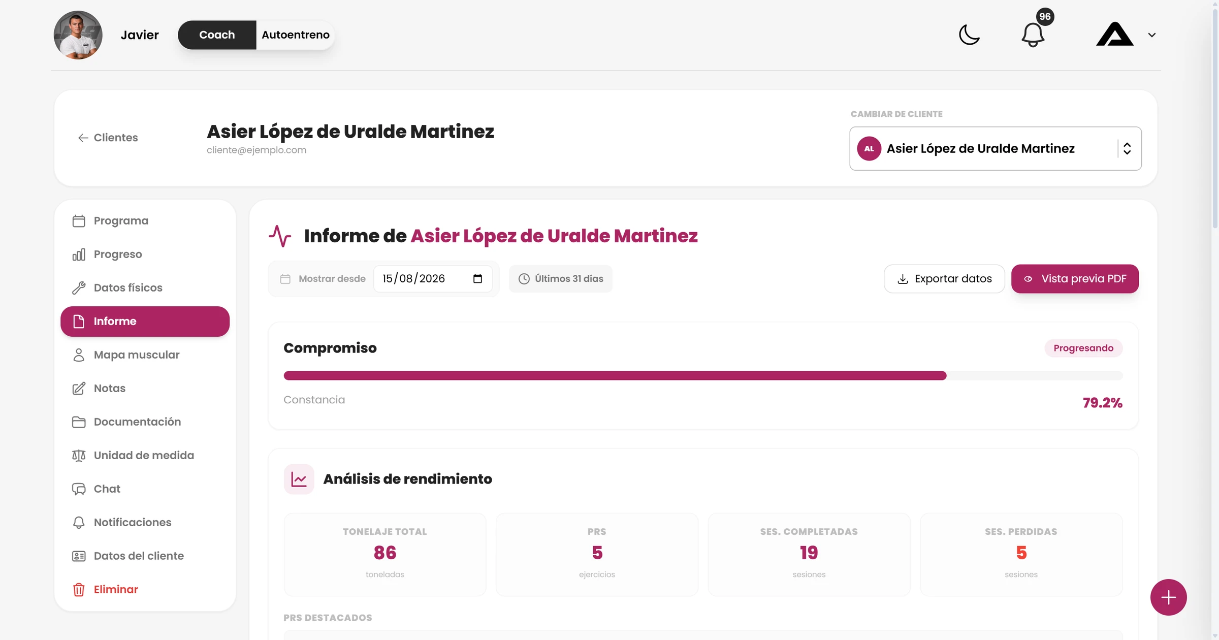 Informe de un cliente
