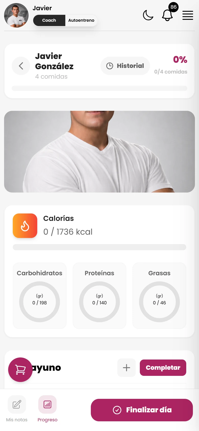 Dieta en la app del cliente