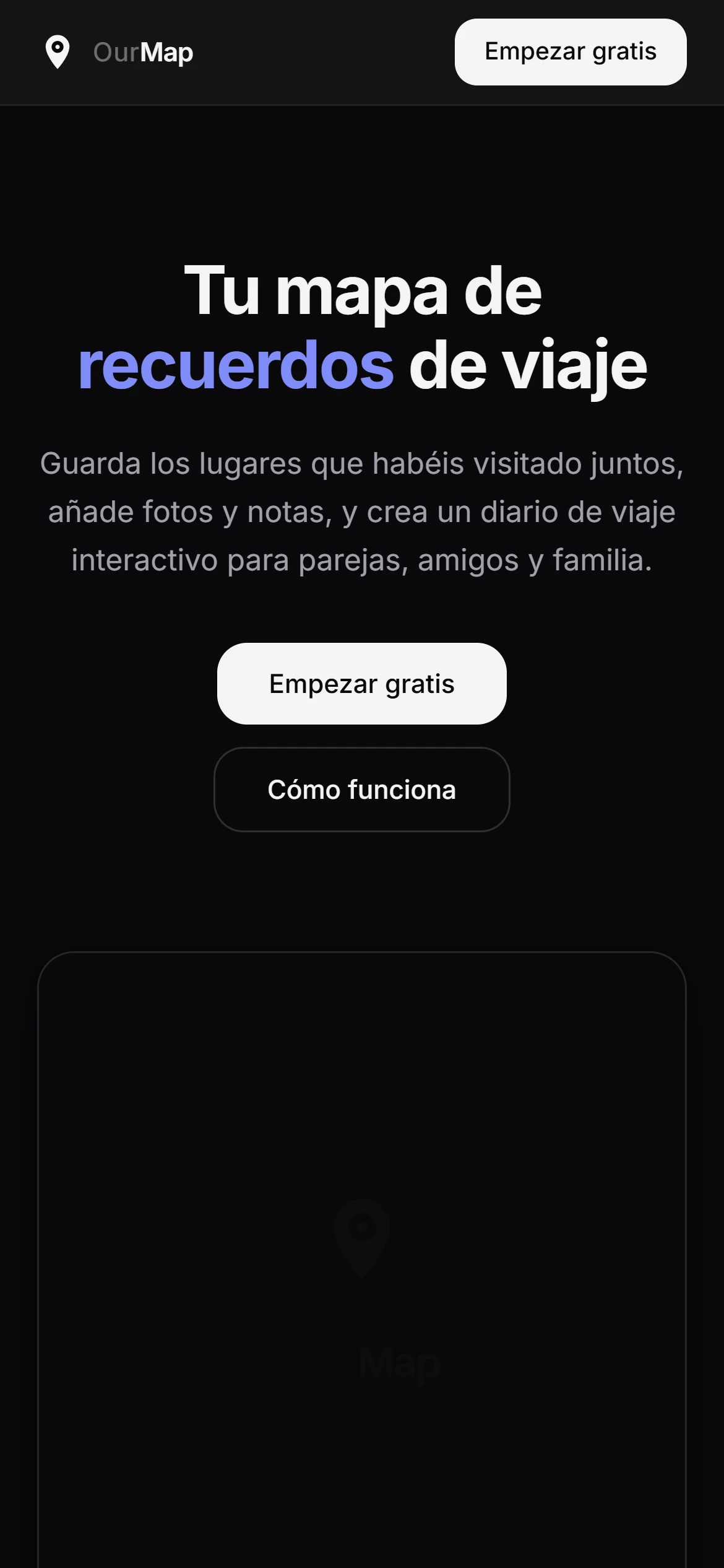 Página de inicio en el móvil