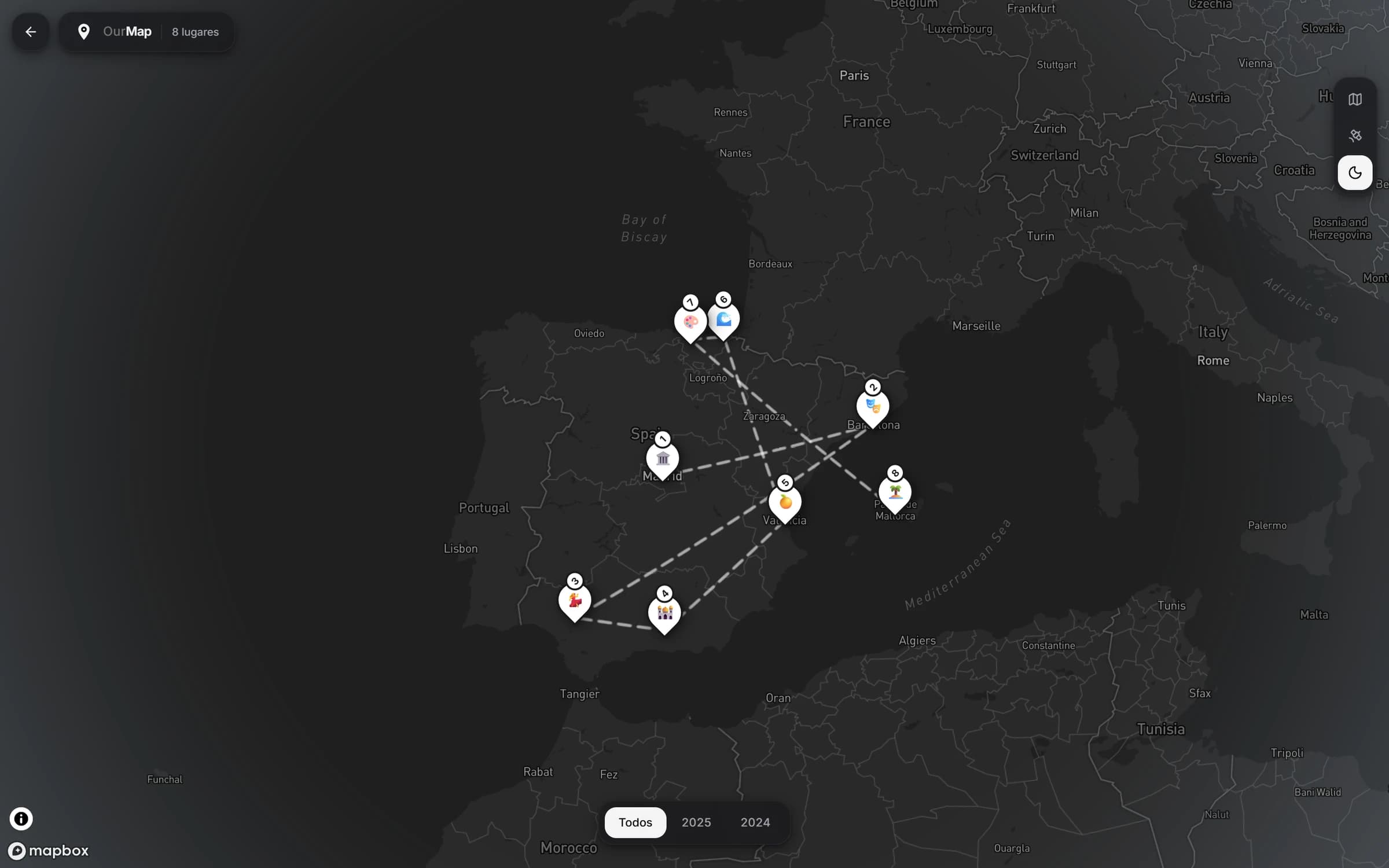 El mismo mapa en modo oscuro